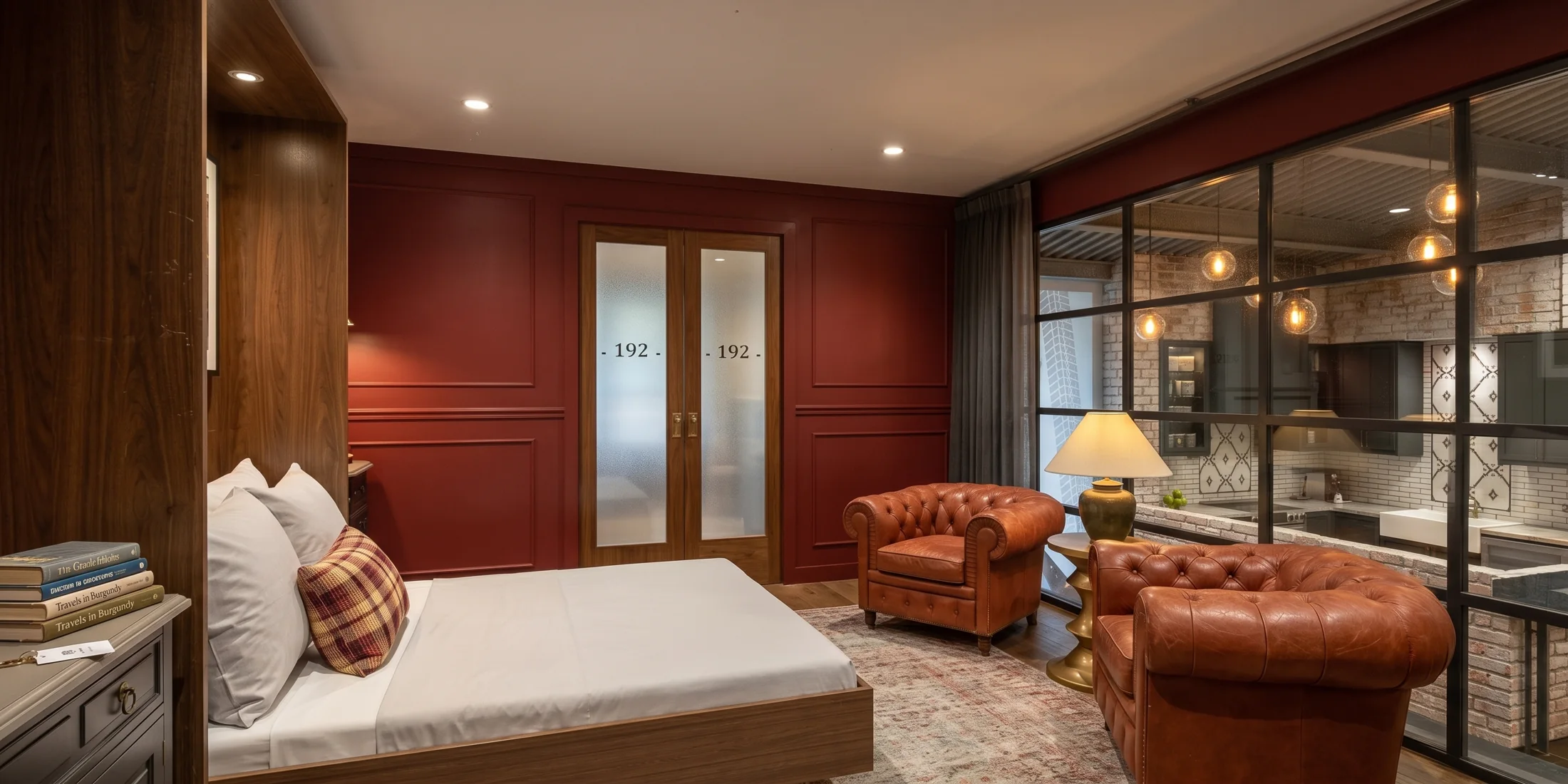 A glass-enclosed private room above the lounge at Unit 192.