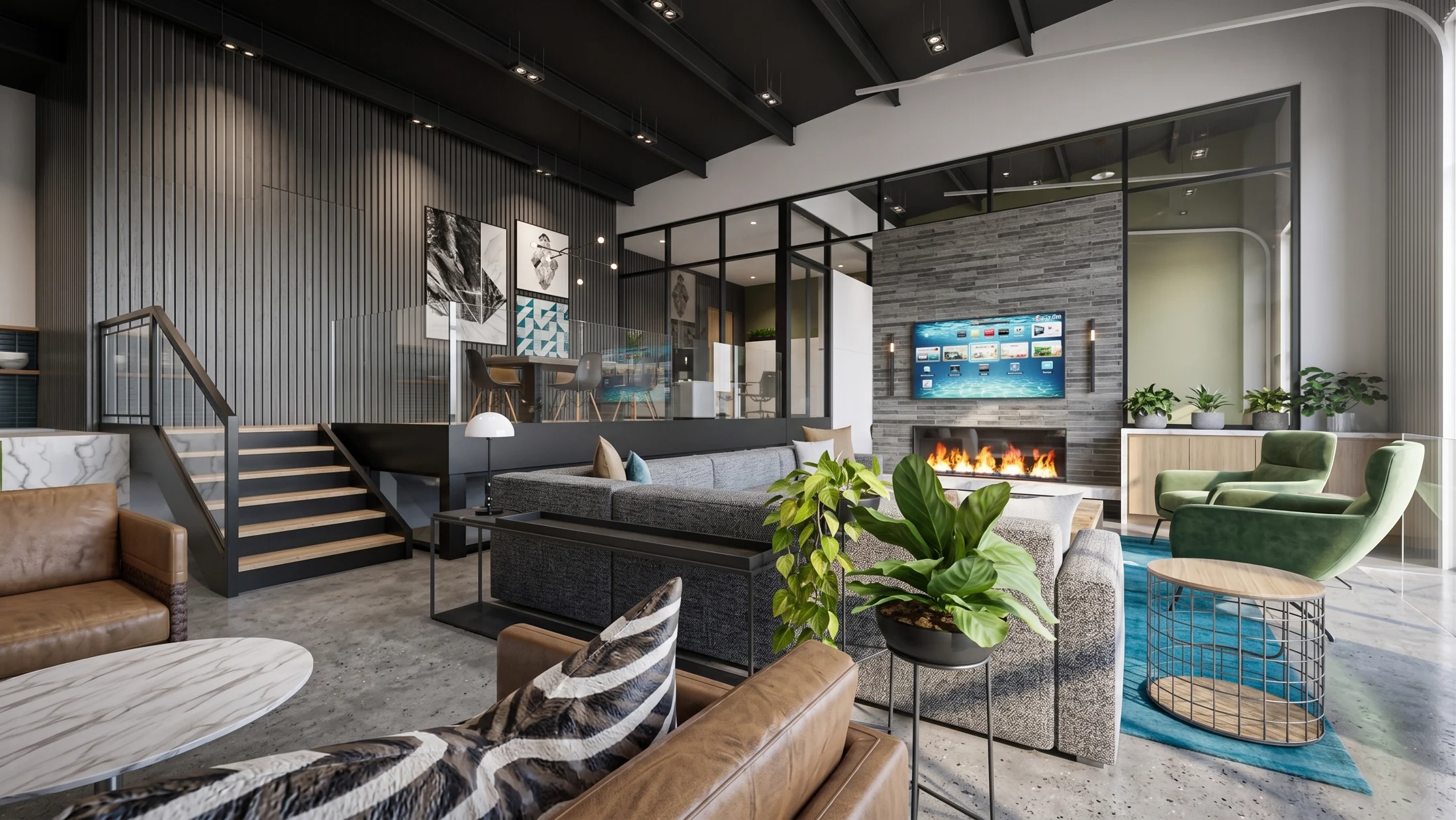 The lounge and private retreat in the Units 243–245 concept.