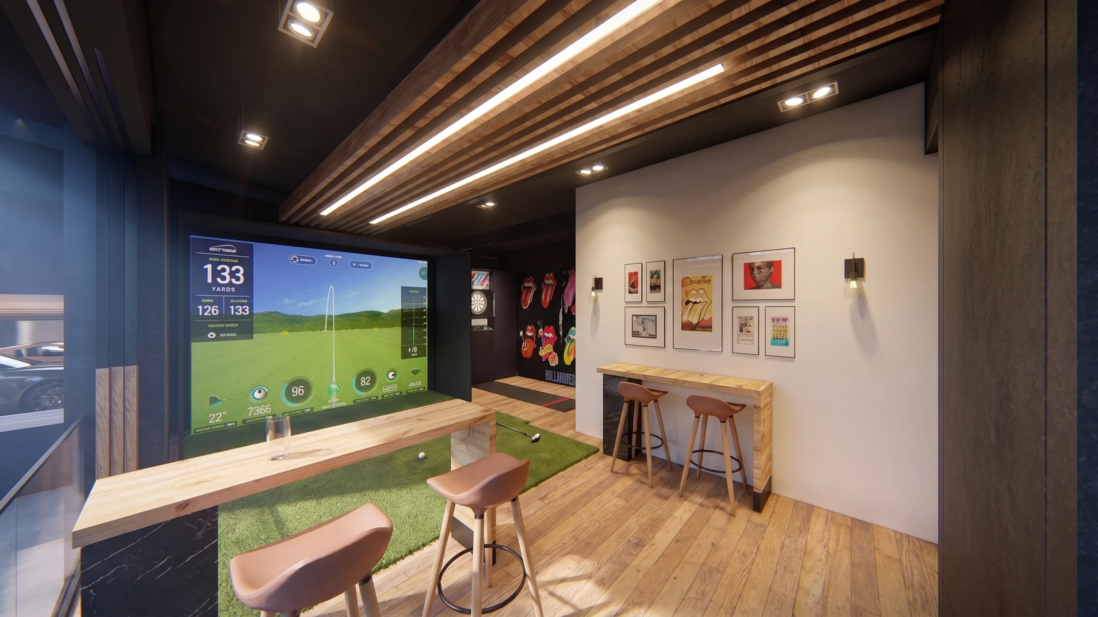 The golf simulator and bar in the Unit 277 design concept.