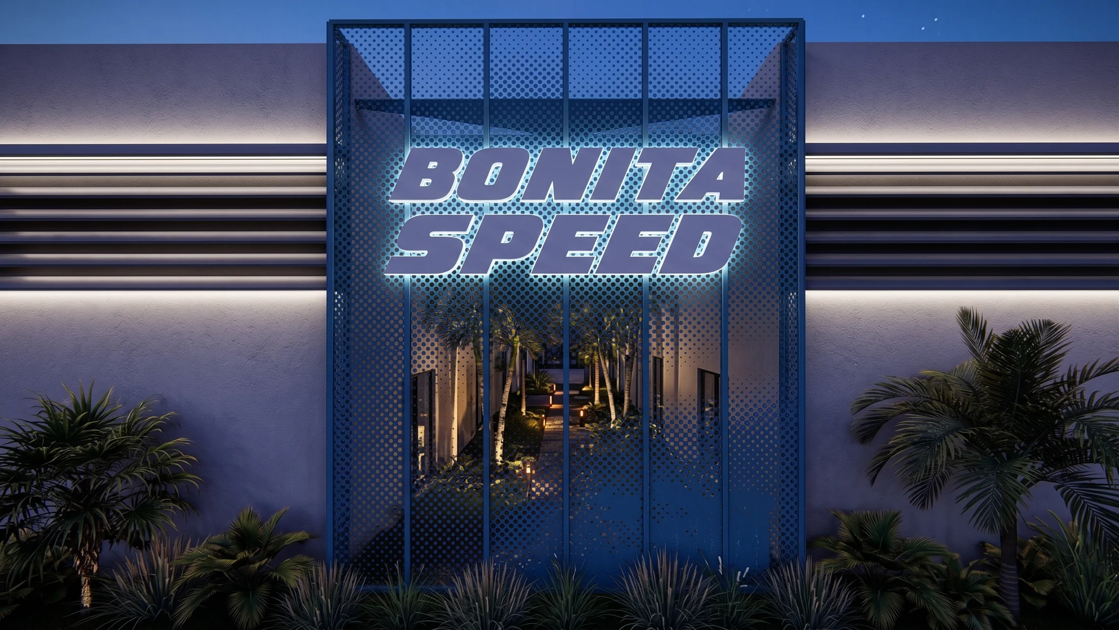 The arrival and brand signage concept for Bonita Speed.