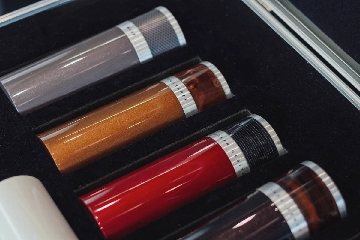 Lincoln Black Label material display with individual automotive paint samples