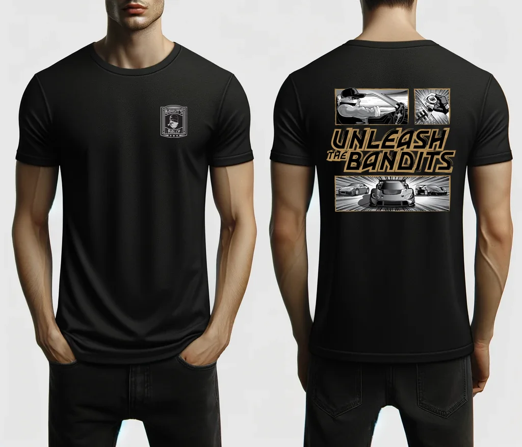 Merchandise / The shirt connects a small front mark with a more expressive back graphic.
