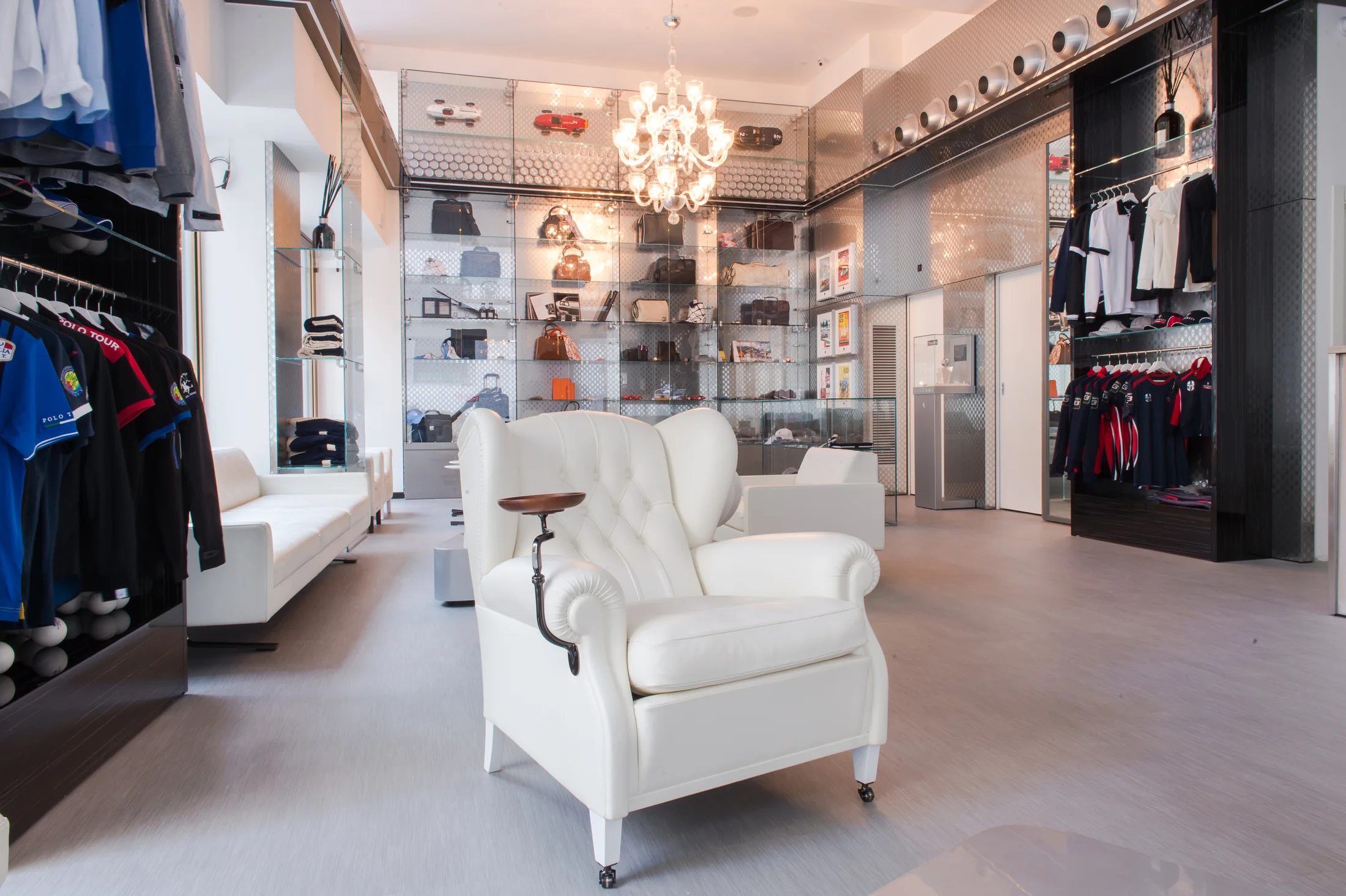 The wood ribbon connects material choices, retail and a place to spend time.