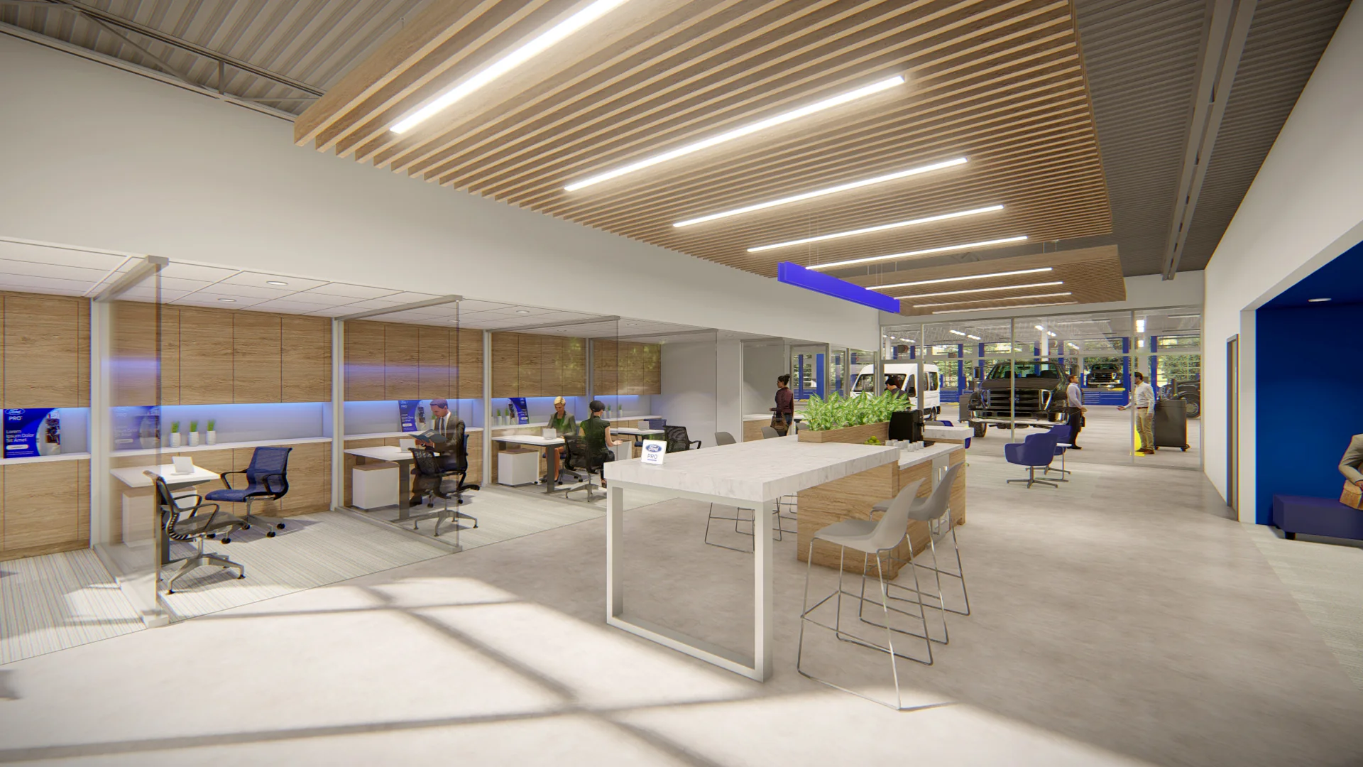 The shared space / Prototype visualization connects hospitality, information and a place to wait.