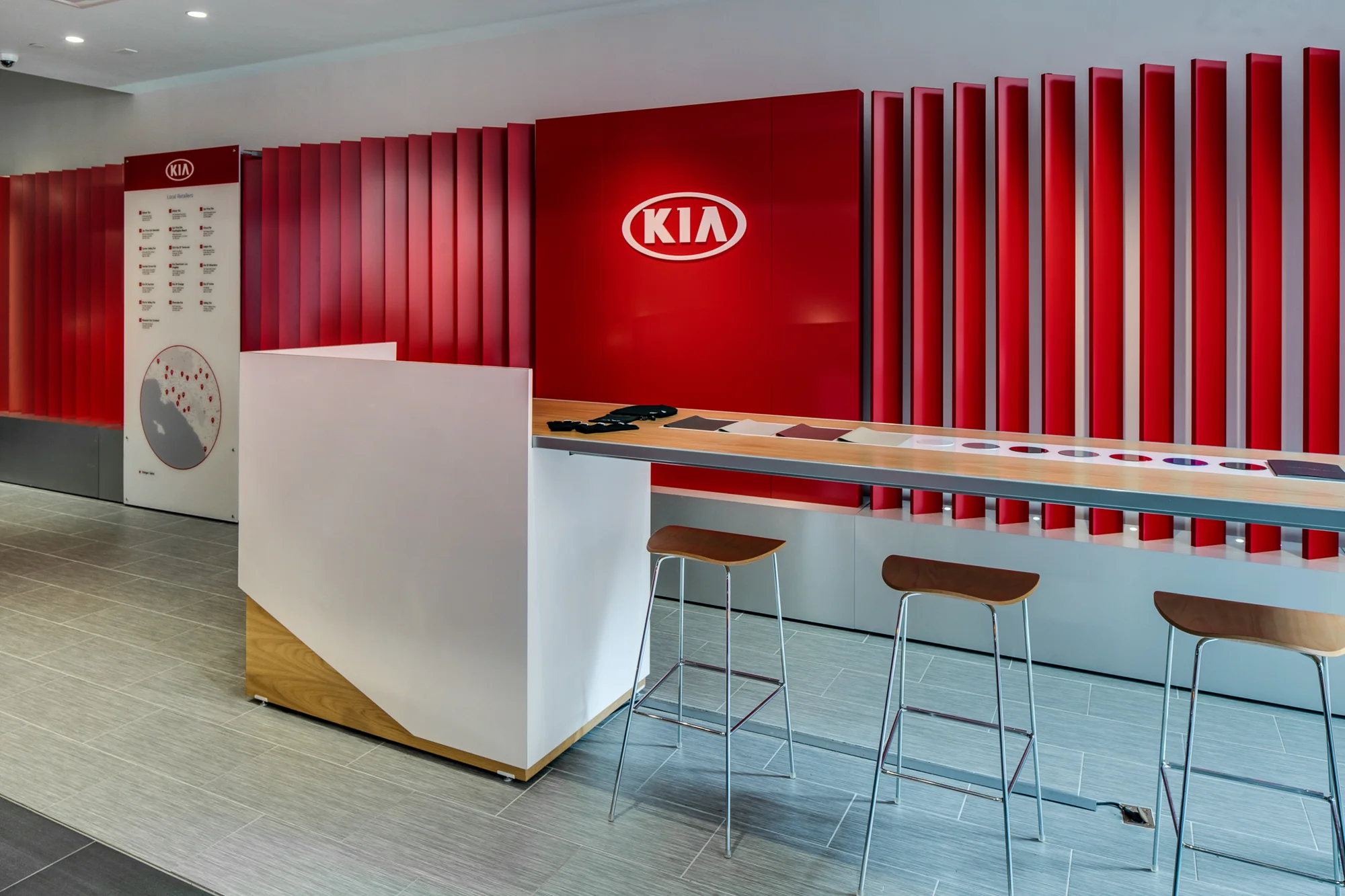 A material counter gives the visitor a more tactile way into the vehicle story.
