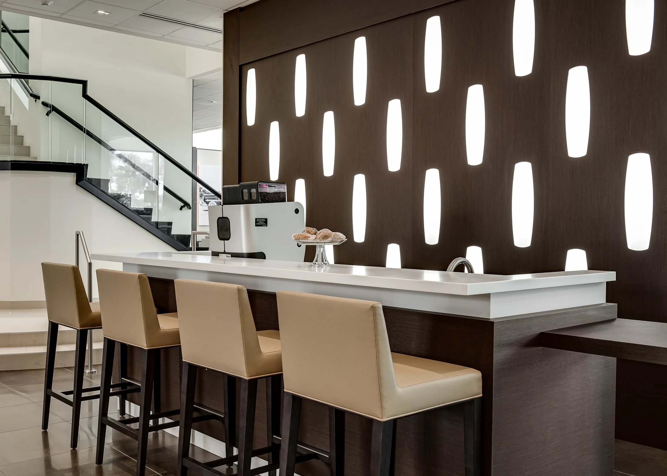 A hospitality counter creates a place to stop and spend time.