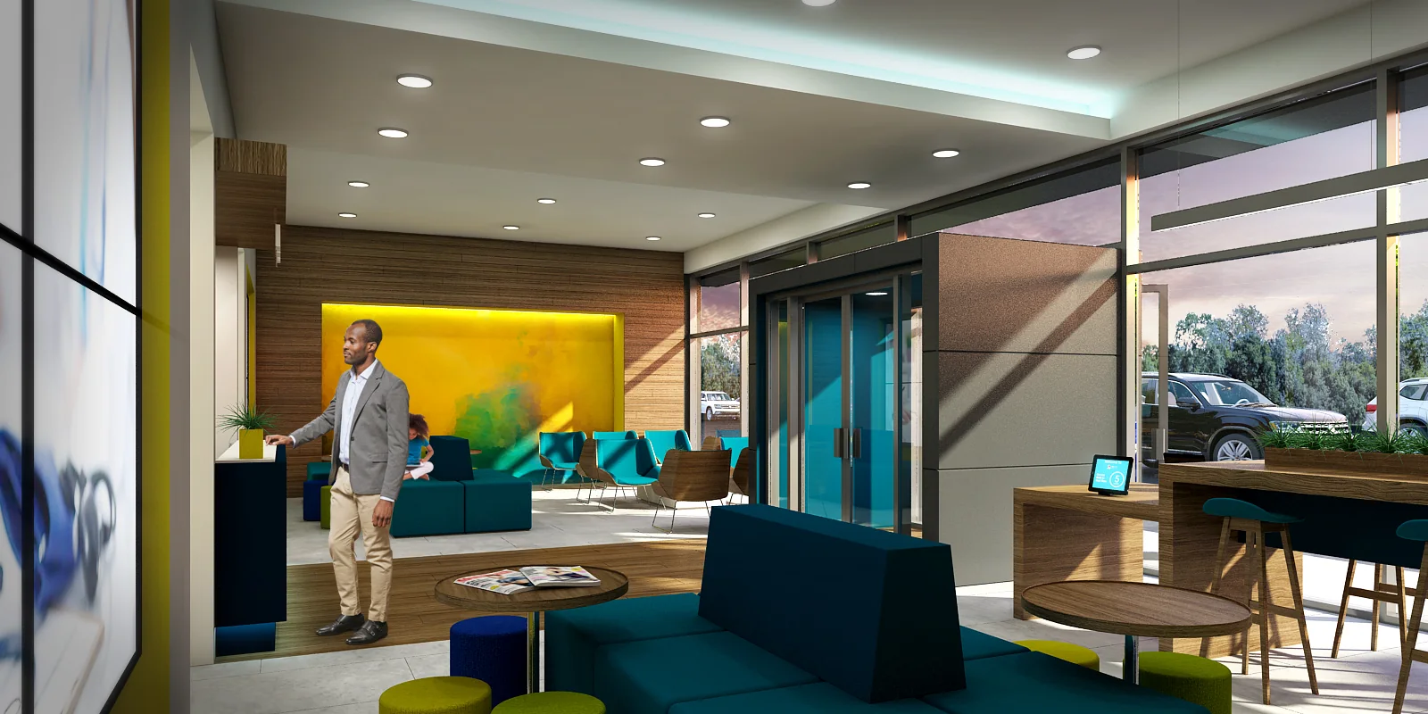Prototype visualization / Waiting, information and arrival are considered as one care environment.