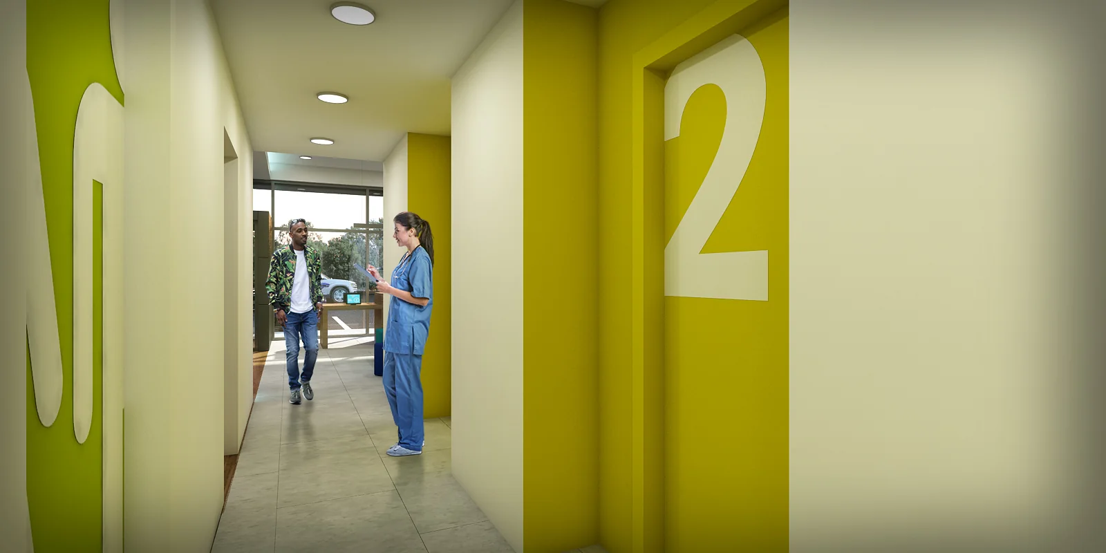 Prototype visualization / Numbering, color and sightlines help the patient find their way.