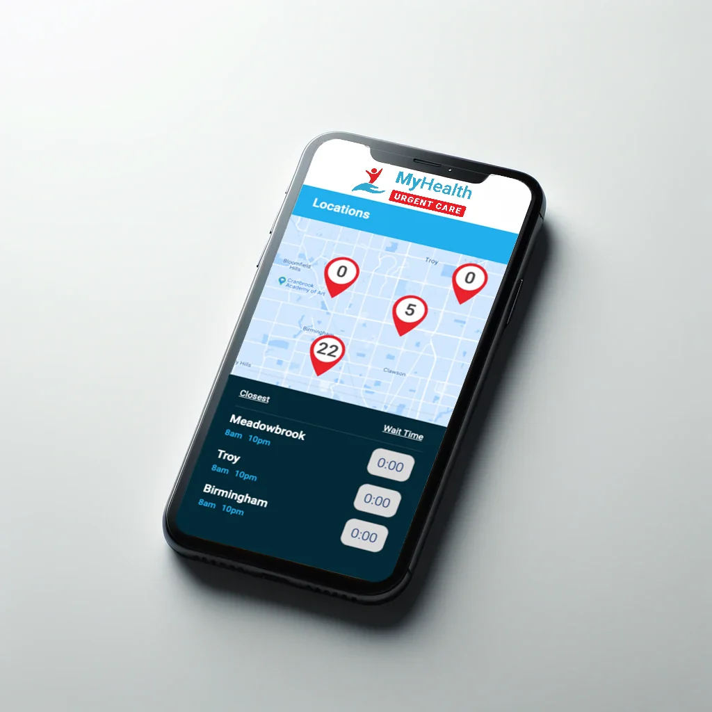 MyQ / A digital check-in interface connects the brand with the patient’s next action.