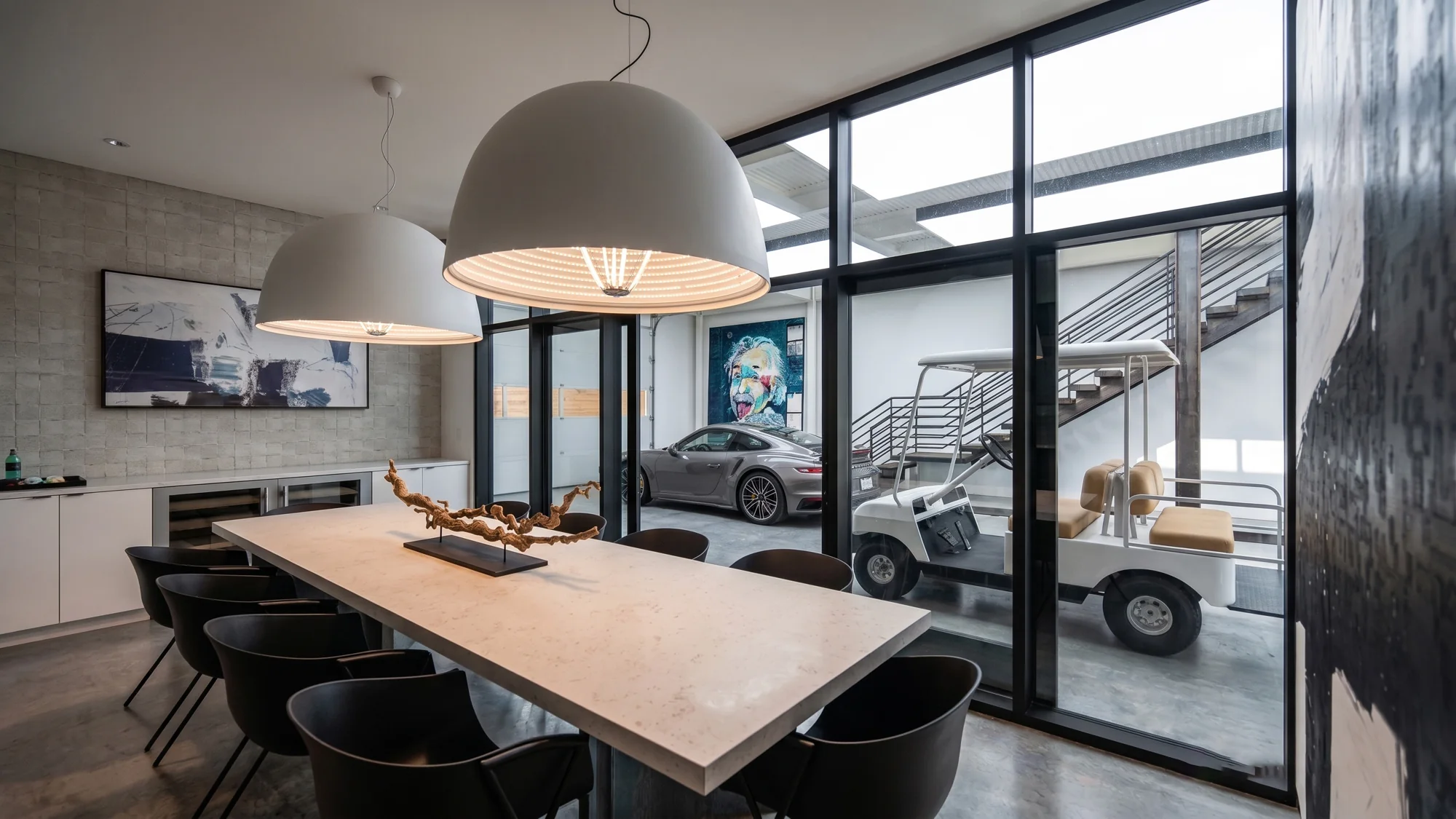 A dining table keeps the collection within sight.