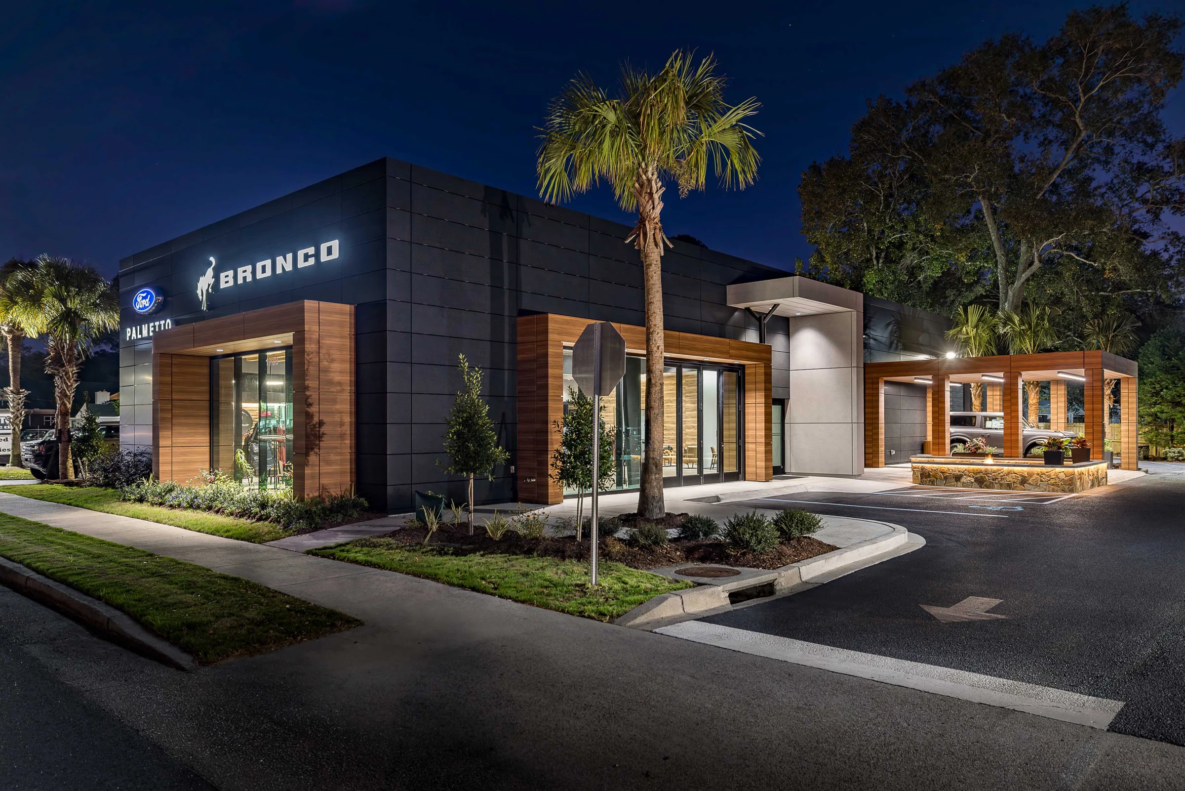 The built Ford Bronco retail environment, with a distinctive timber entrance