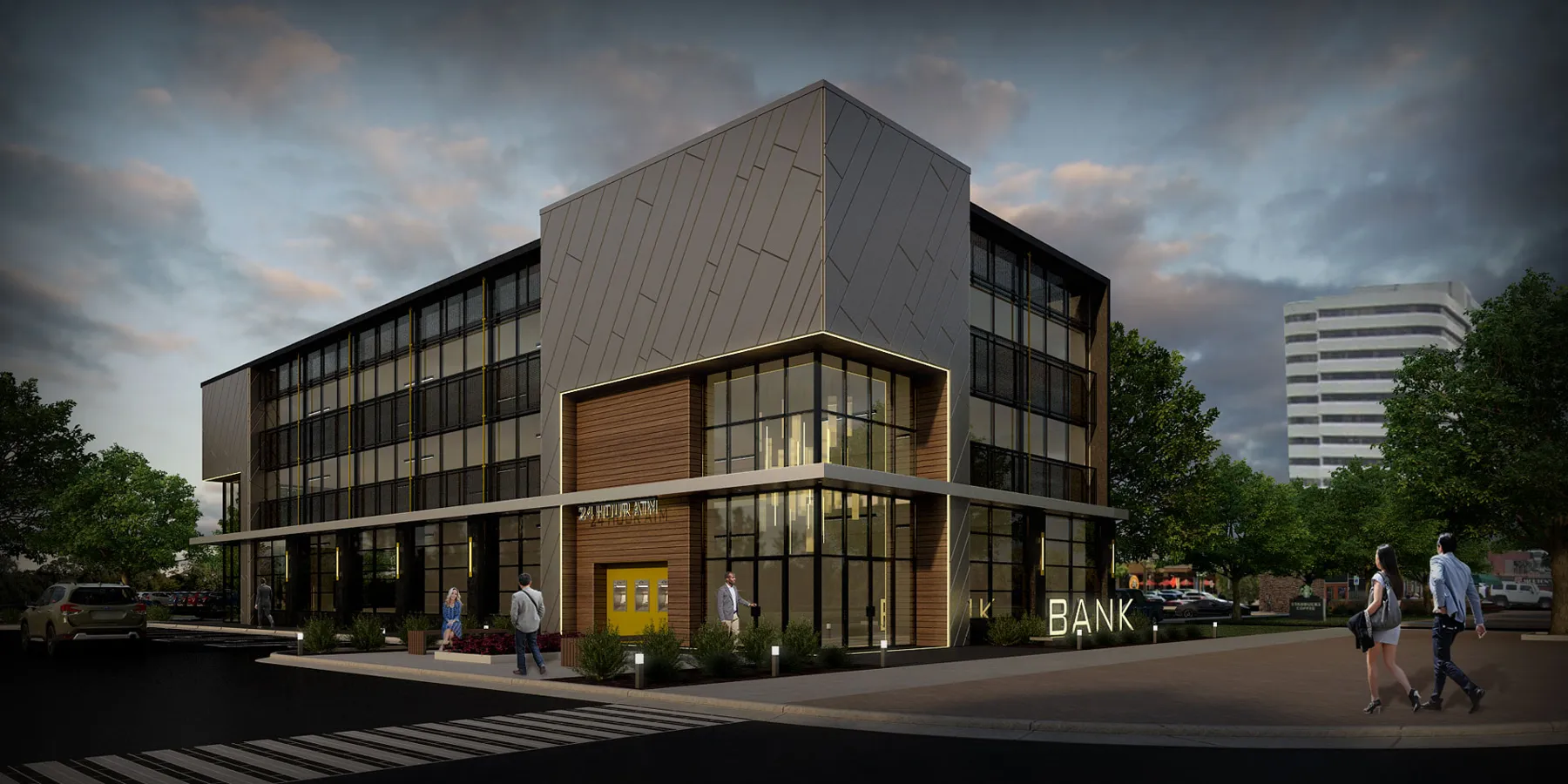 Contrasting volumes give the facade a readable rhythm.