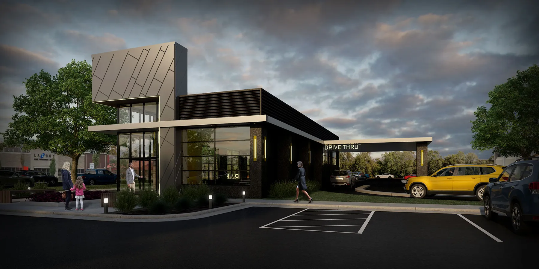 The banking concept is studied alongside the wider retail development.