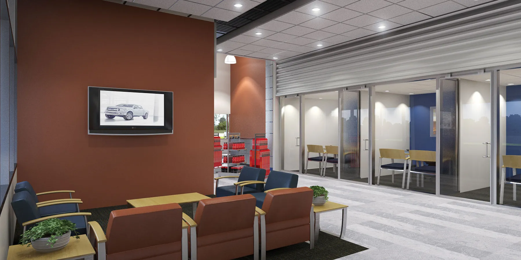 Customer seating offers a place to pause during the service visit.