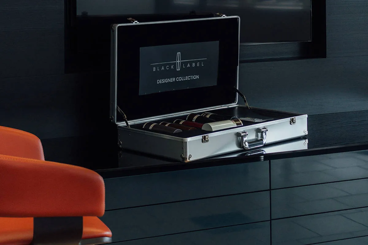 Lincoln material samples arranged in a custom presentation case