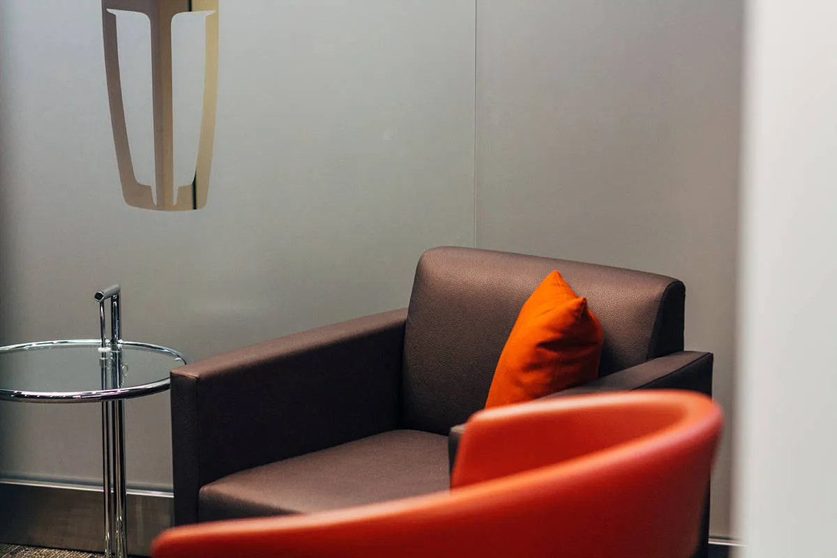 Warm upholstery gives the compact space the feeling of a room.