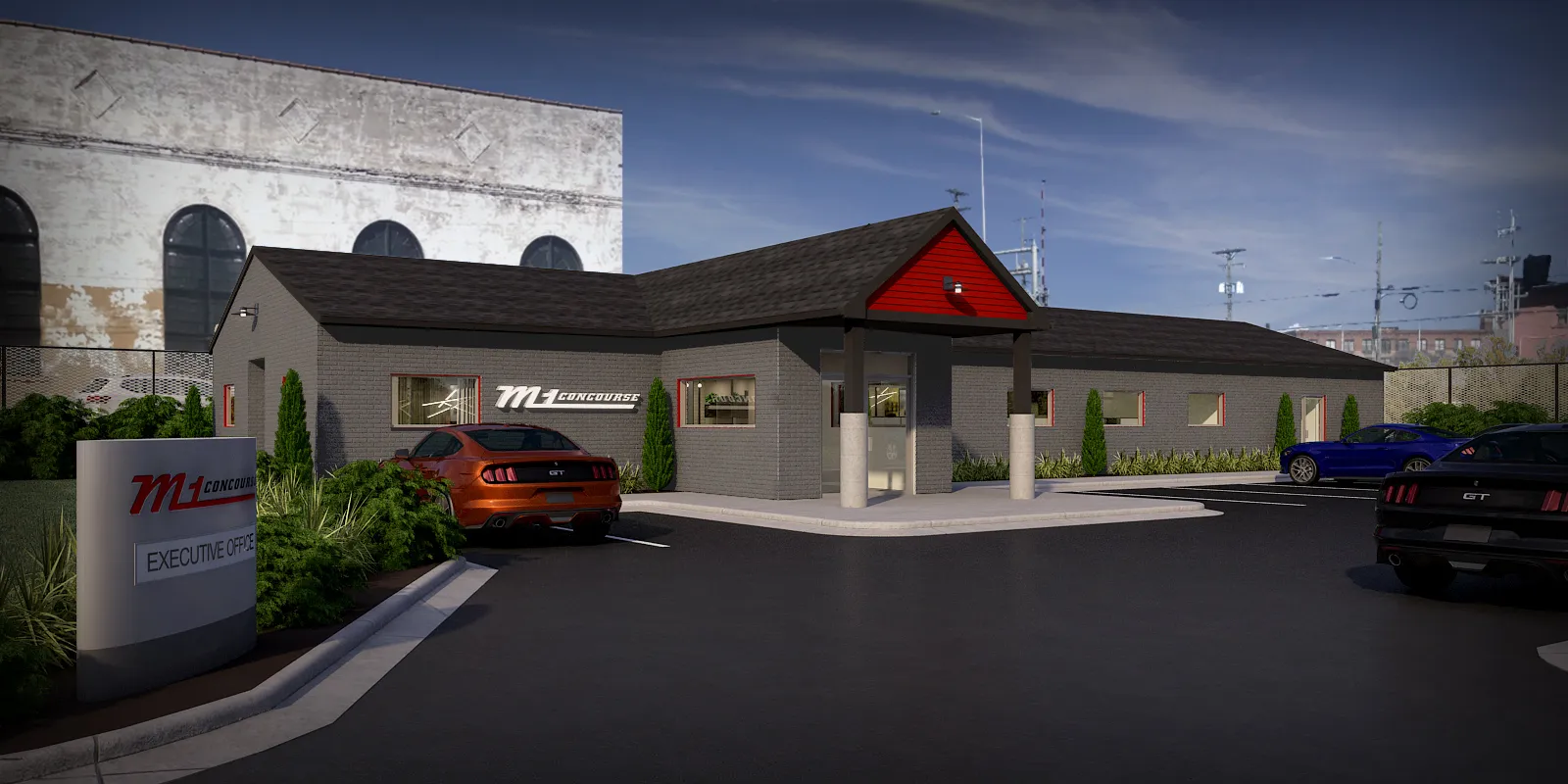 The exterior proposal establishes a clear address for the administrative team.