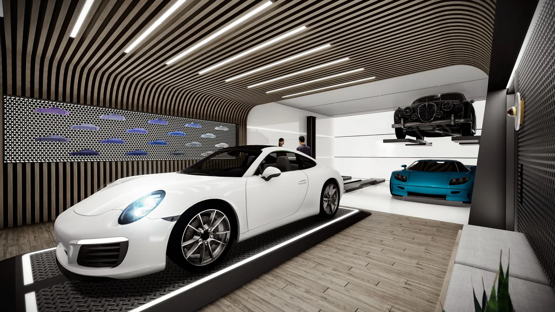 The cars remain visible alongside the social setting.