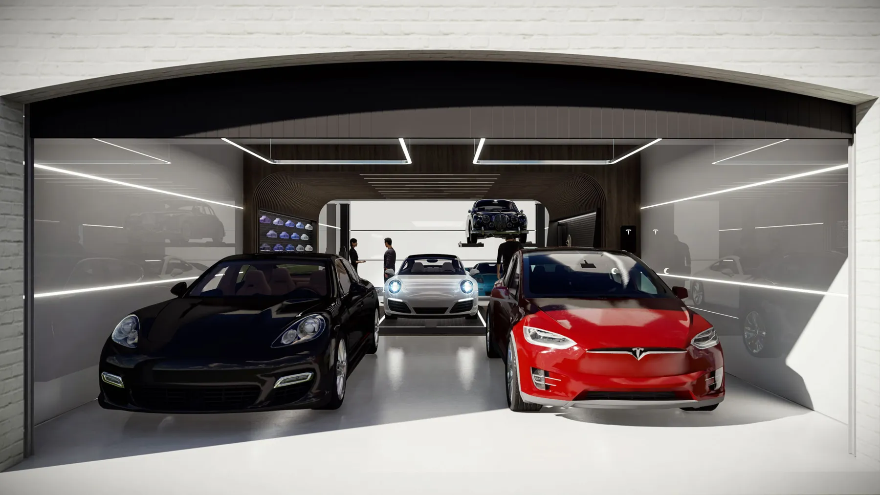 The concept tests how a generous collection can live within the garage.