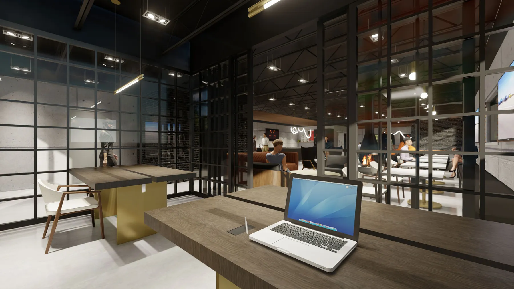 Glazing defines a working space without closing it off.