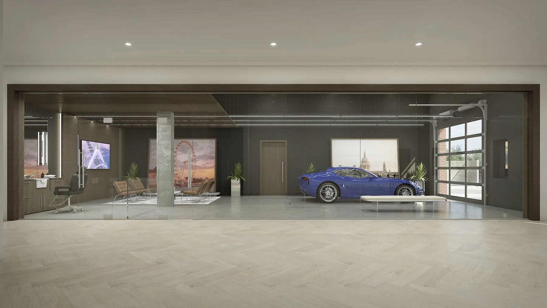 The proposal connects a working environment with the automotive collection.